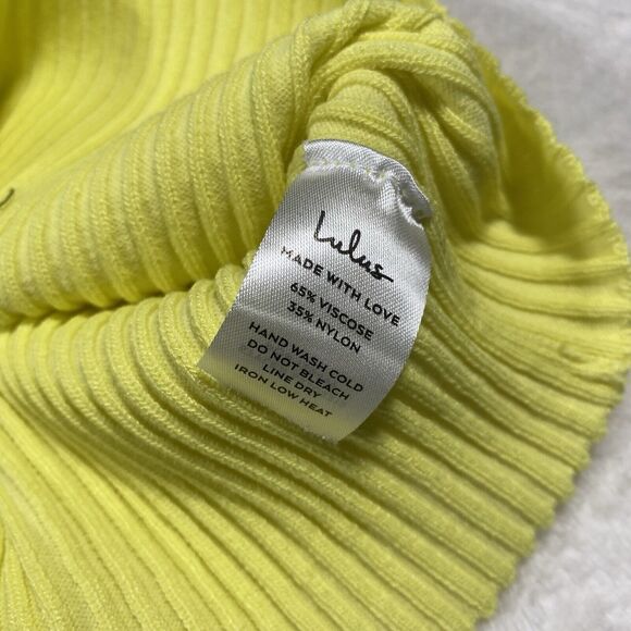 Lulus Bright Yellow Knit Two-Piece Cardigan Set Stretch Preppy Spring Sz Lg NWT - Picture 3 of 8